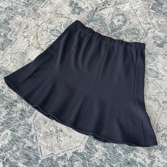 St John Skirt 14 Black Santana Knit Godet Flared A Line Mini Wool Elegant USA - Picture 2 of 7